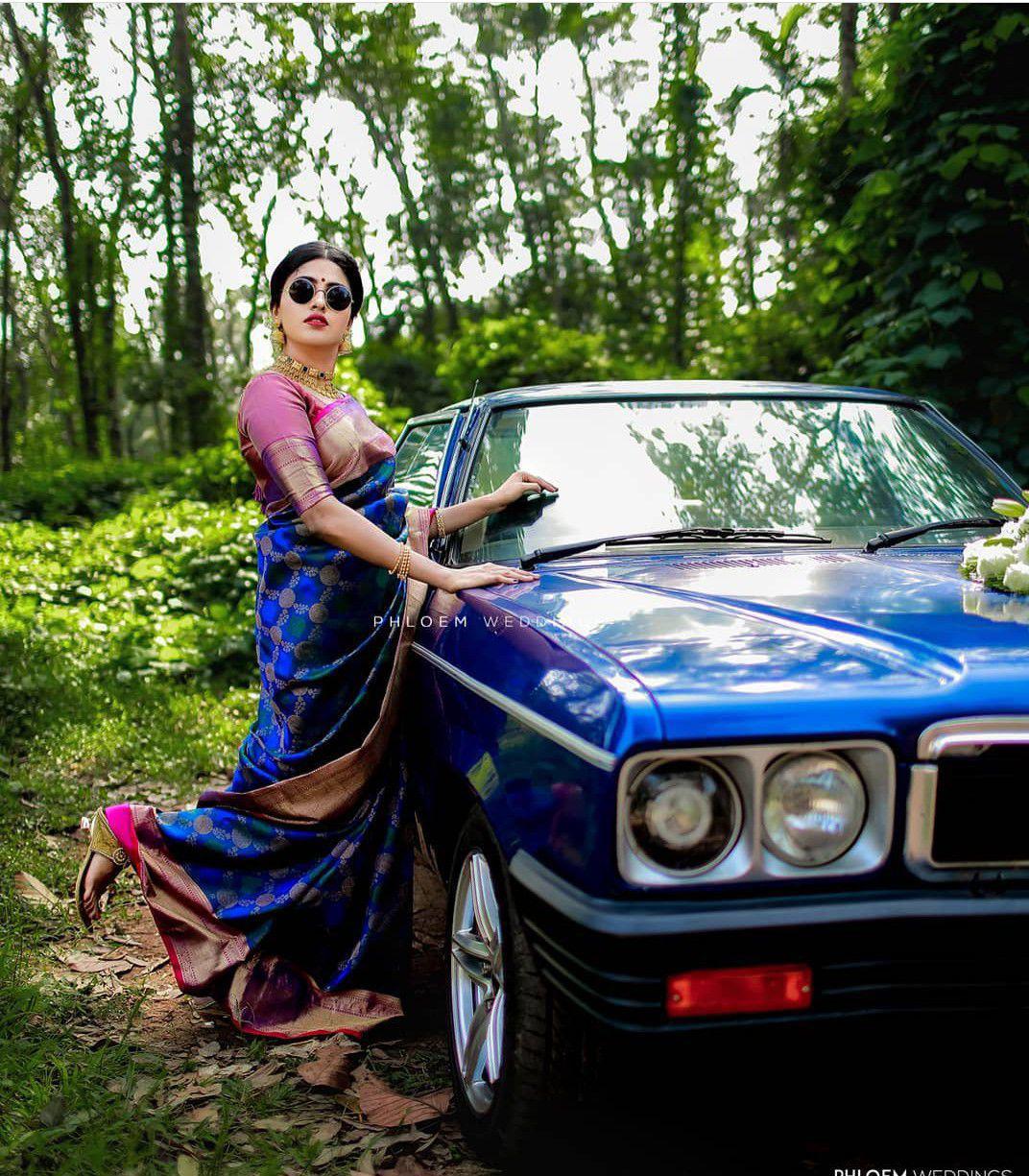 Traditional Soft Lichi Silk Saree with Exclusive Contrast Blouse