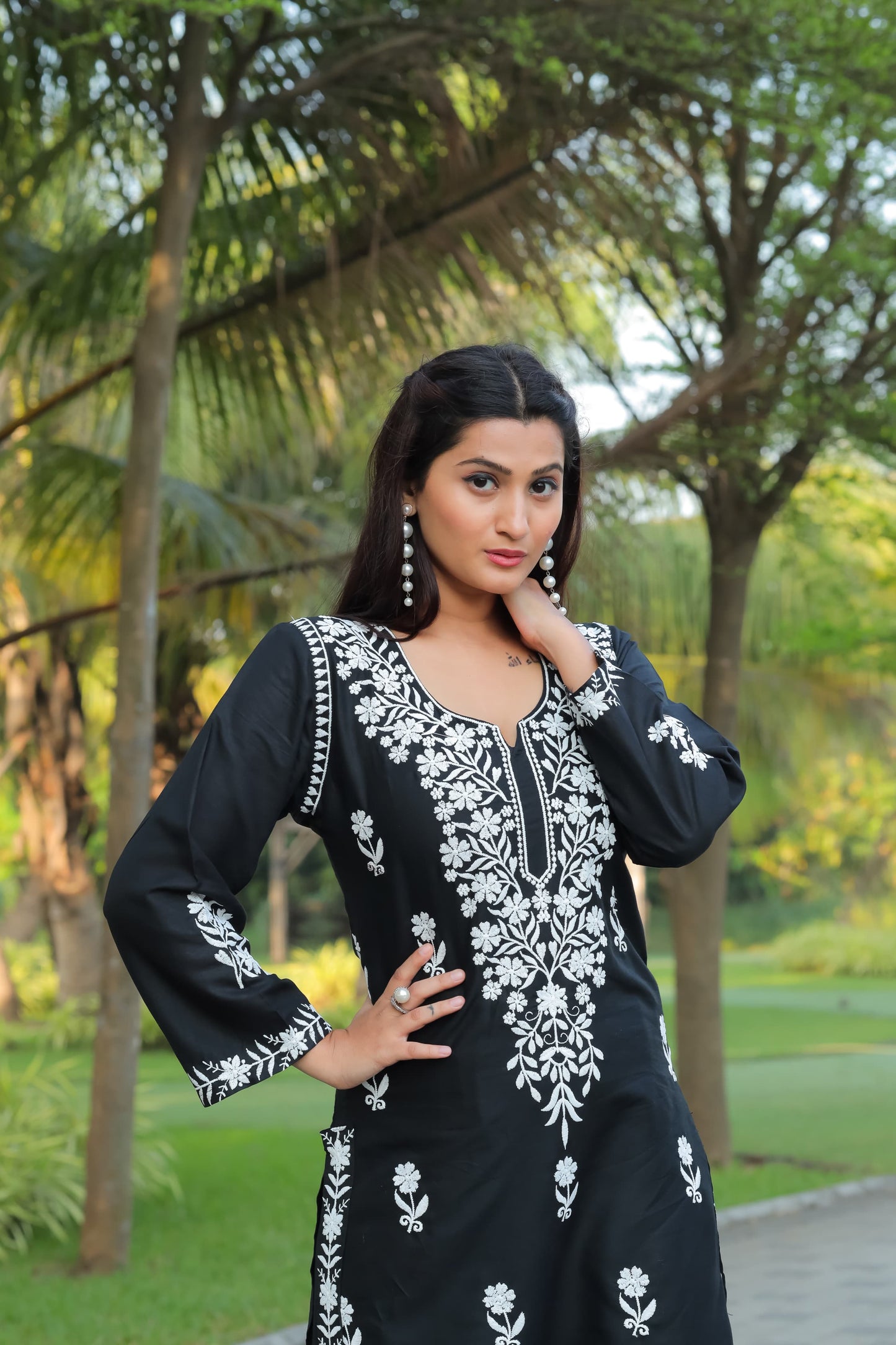 Comfortable Black Chikankari Kurti with Pant for Women
