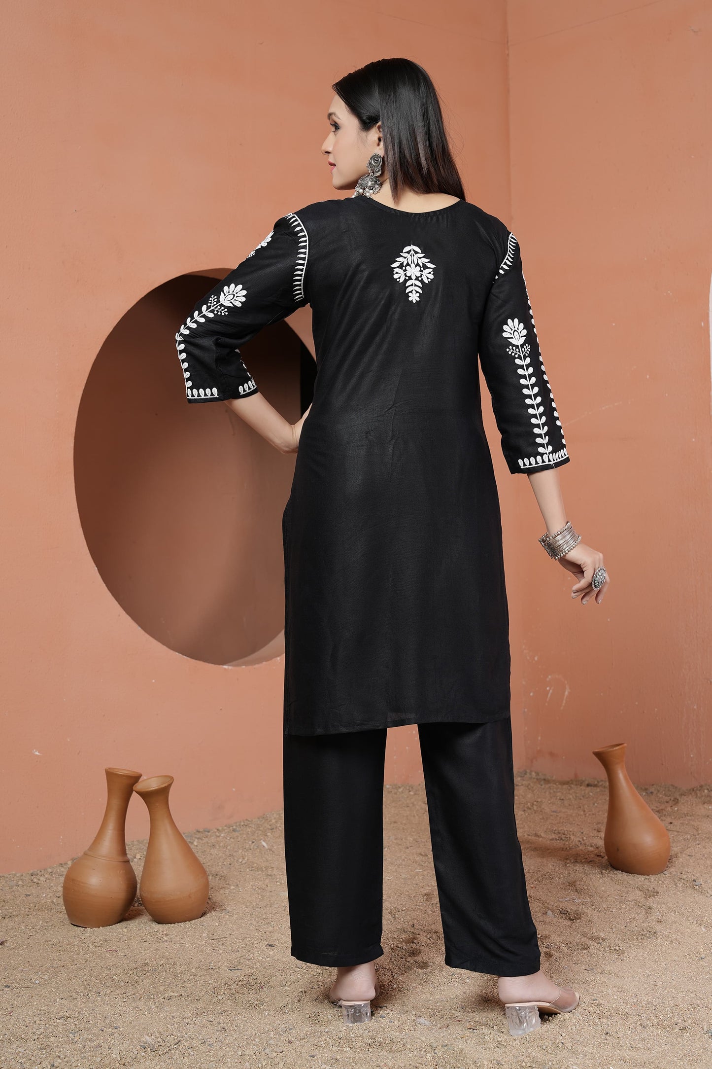 Classic Ethnic Wear – Rayon Black Chikankari Kurti & Pant