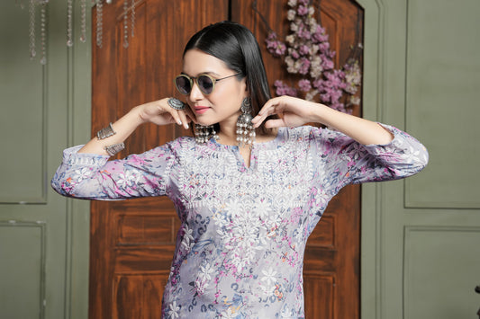 Trendy Pink Women’s Chikankari Cotton Kurti & Pant