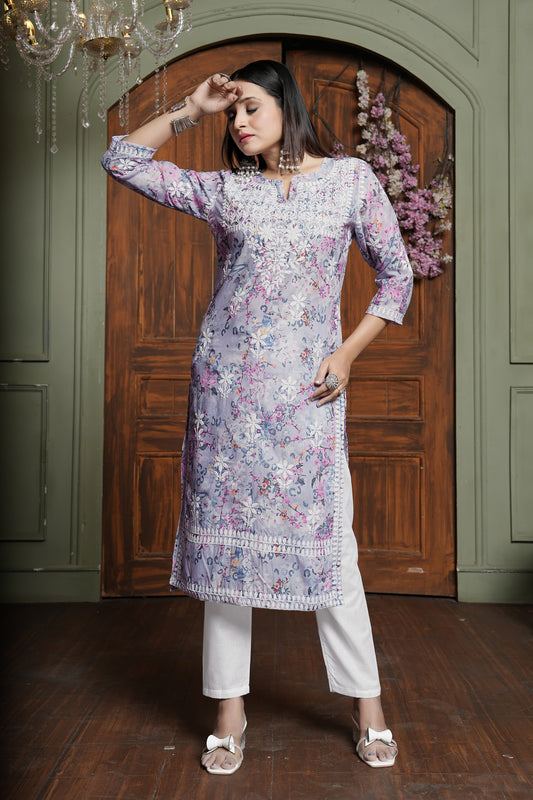 Trendy Pink Women’s Chikankari Cotton Kurti & Pant