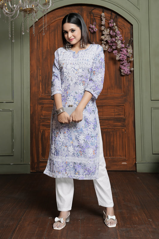 Trendy Levander Women’s Chikankari Cotton Kurti & Pant
