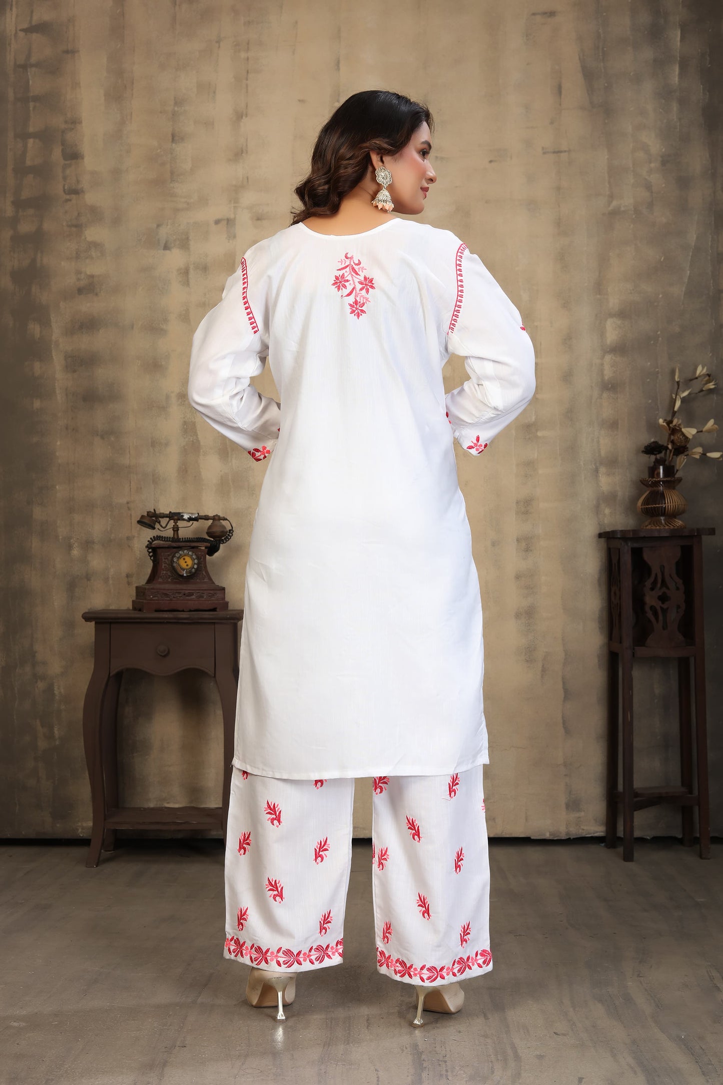 Classic & Stylish Rayon Slub White Chikankari Kurti Pant Collection