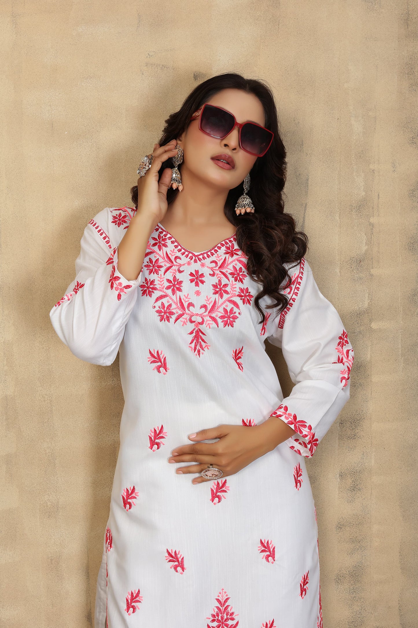 Classic & Stylish Rayon Slub White Chikankari Kurti Pant Collection