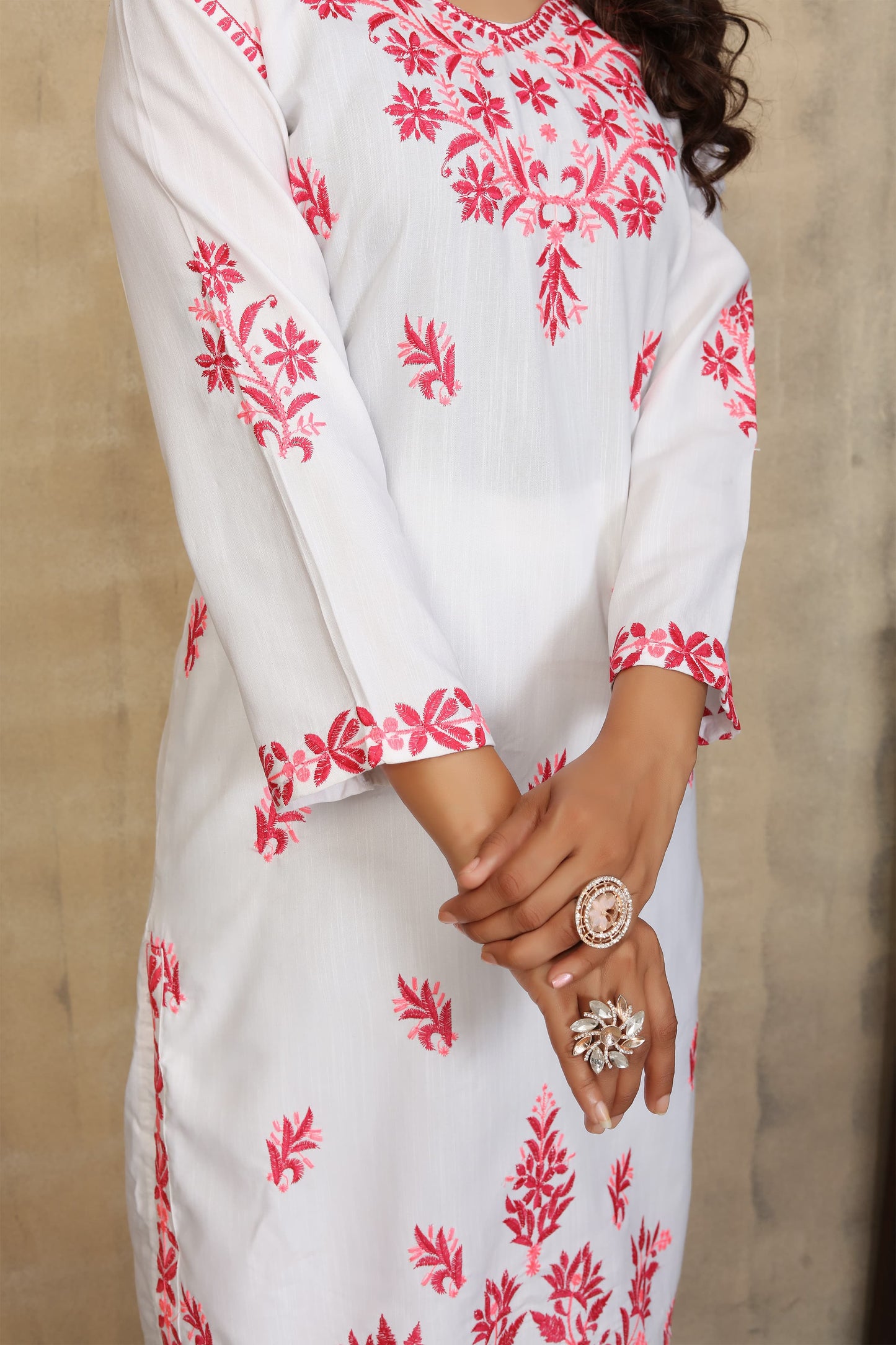Classic & Stylish Rayon Slub White Chikankari Kurti Pant Collection