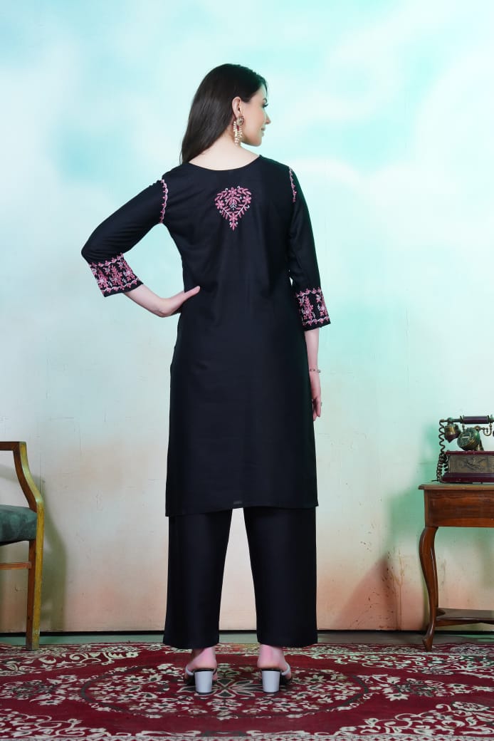 Trendy Black Chikankari Embroidery Kurti & Pant for Women