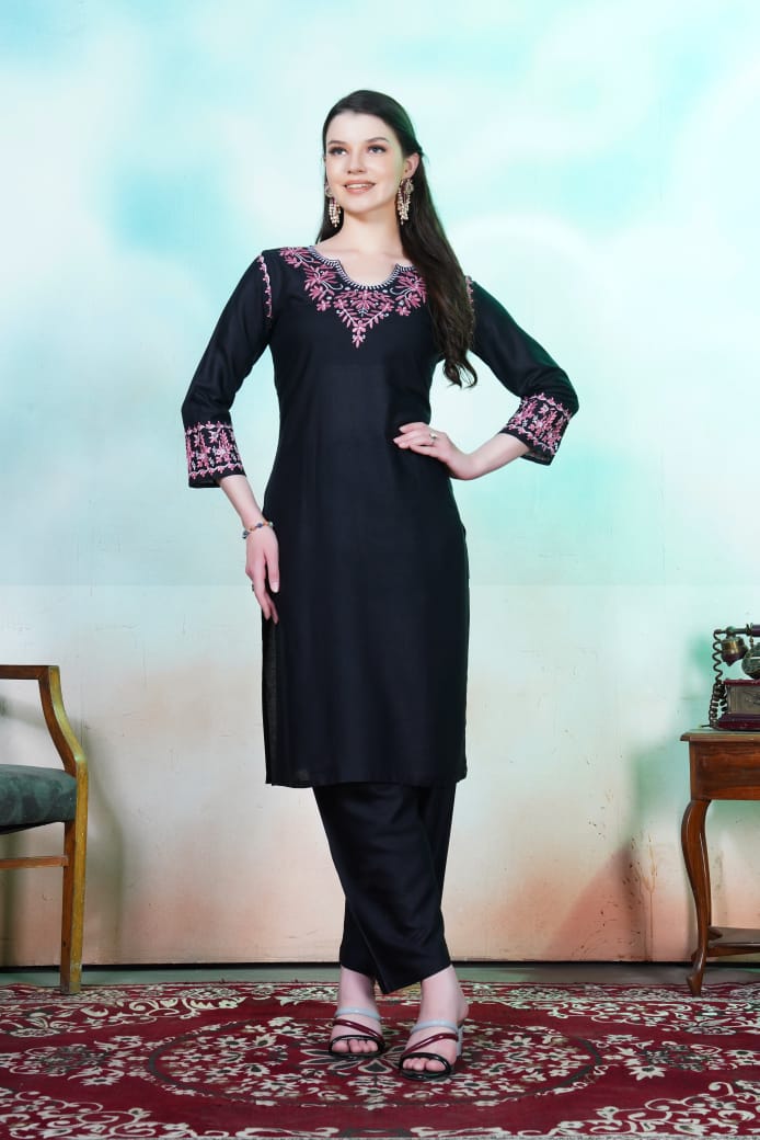 Trendy Black Chikankari Embroidery Kurti & Pant for Women