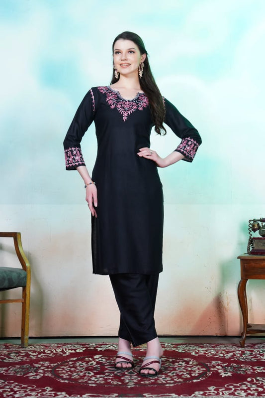 Trendy Black Chikankari Embroidery Kurti & Pant for Women