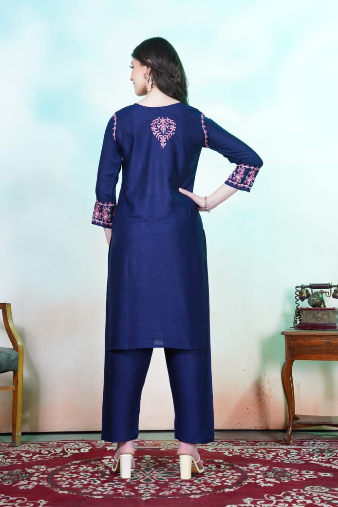 Trendy Blue Chikankari Embroidery Kurti & Pant for Women