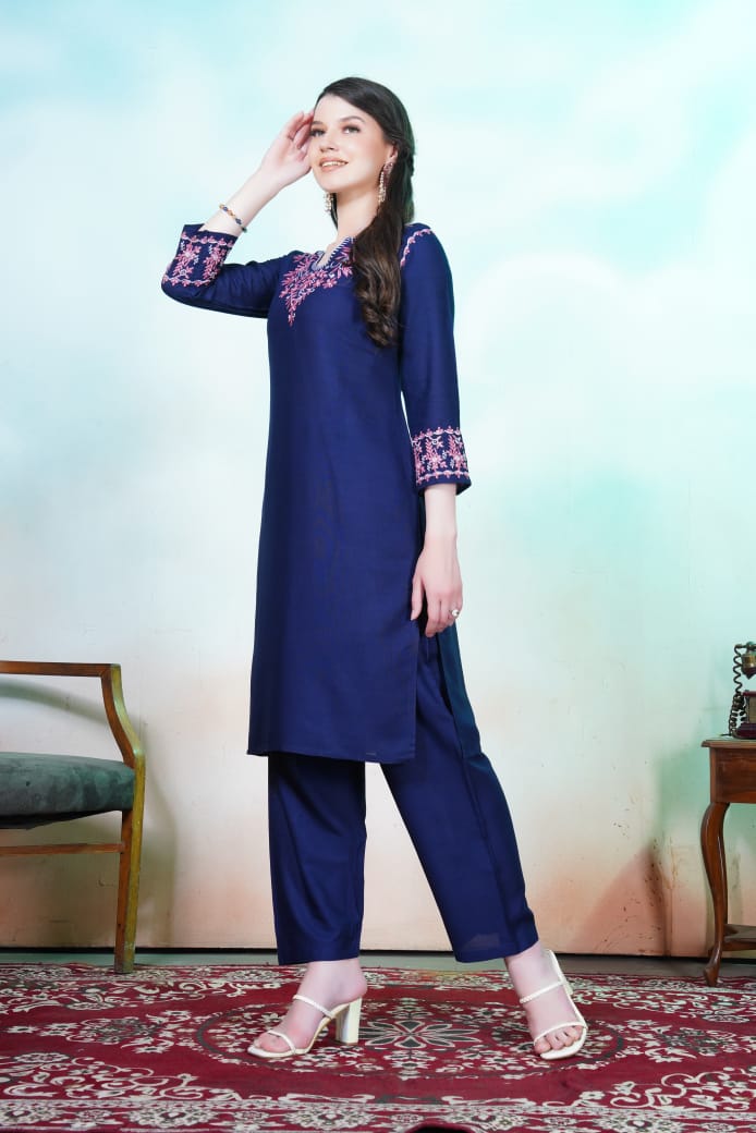 Trendy Blue Chikankari Embroidery Kurti & Pant for Women