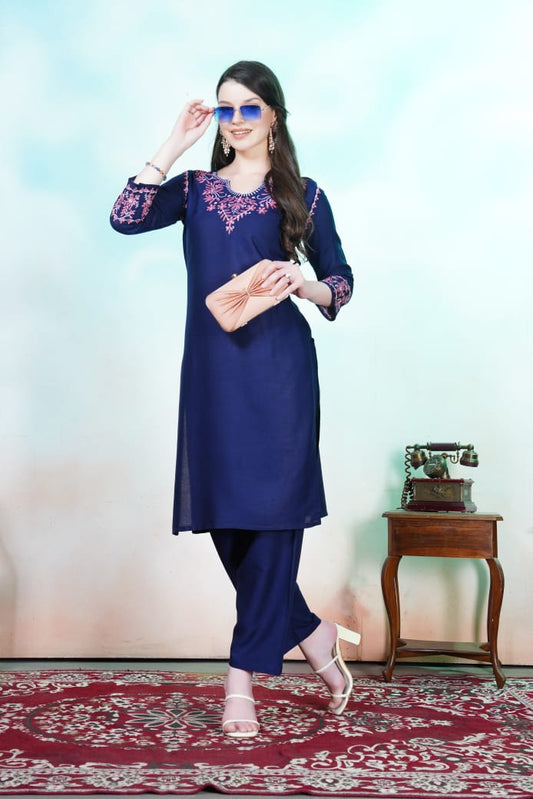 Trendy Blue Chikankari Embroidery Kurti & Pant for Women