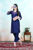 Trendy Blue Chikankari Embroidery Kurti & Pant for Women
