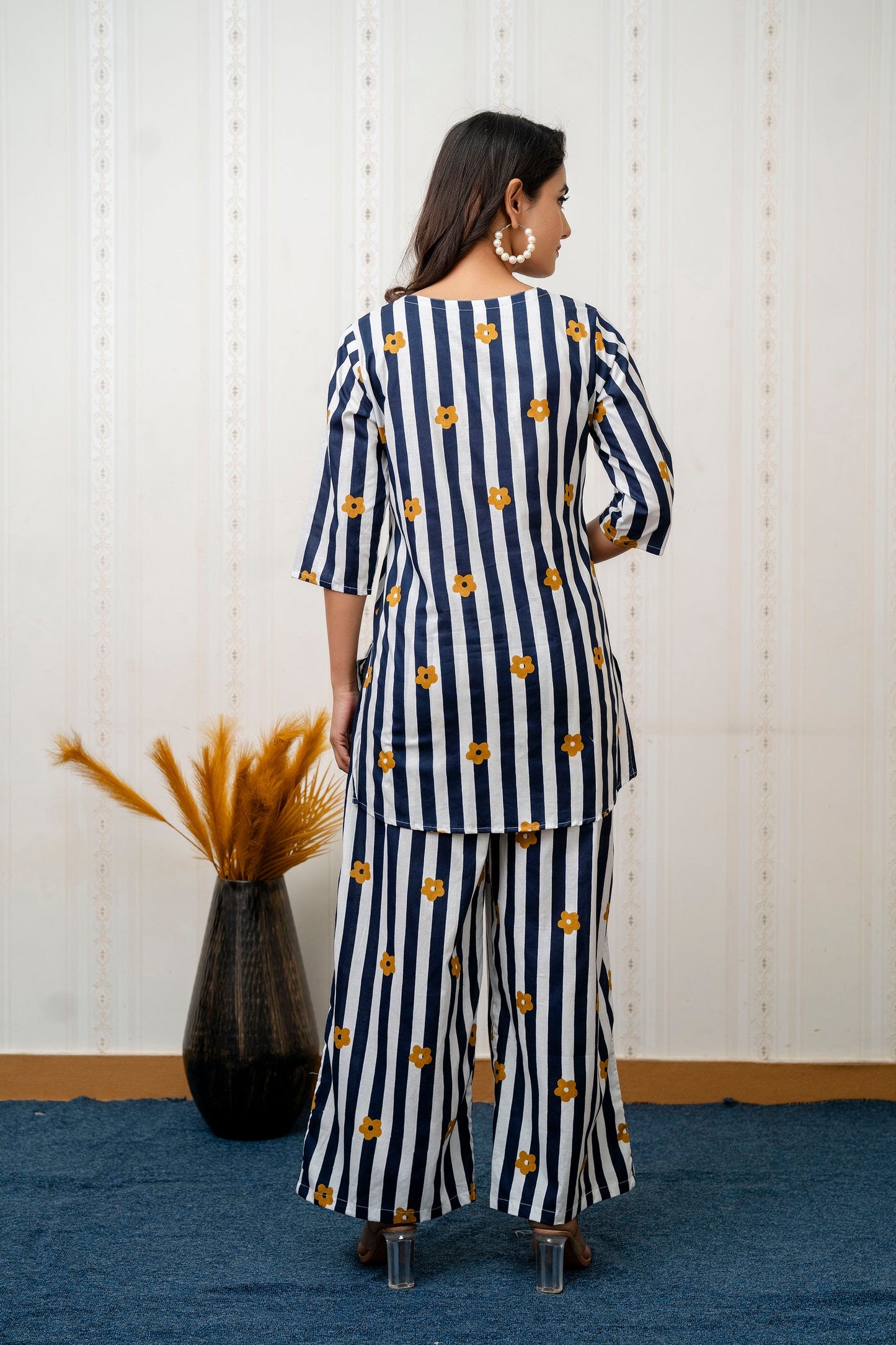 Ocean Stipes Blue Rayon  Co-ord set