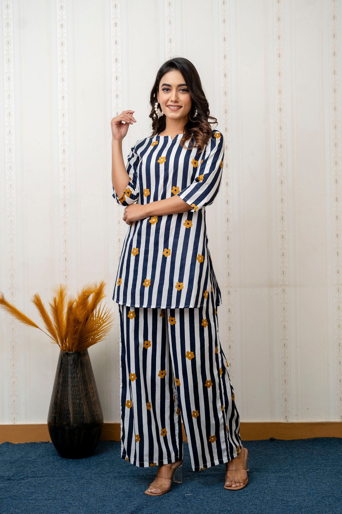 Ocean Stipes Blue Rayon  Co-ord set