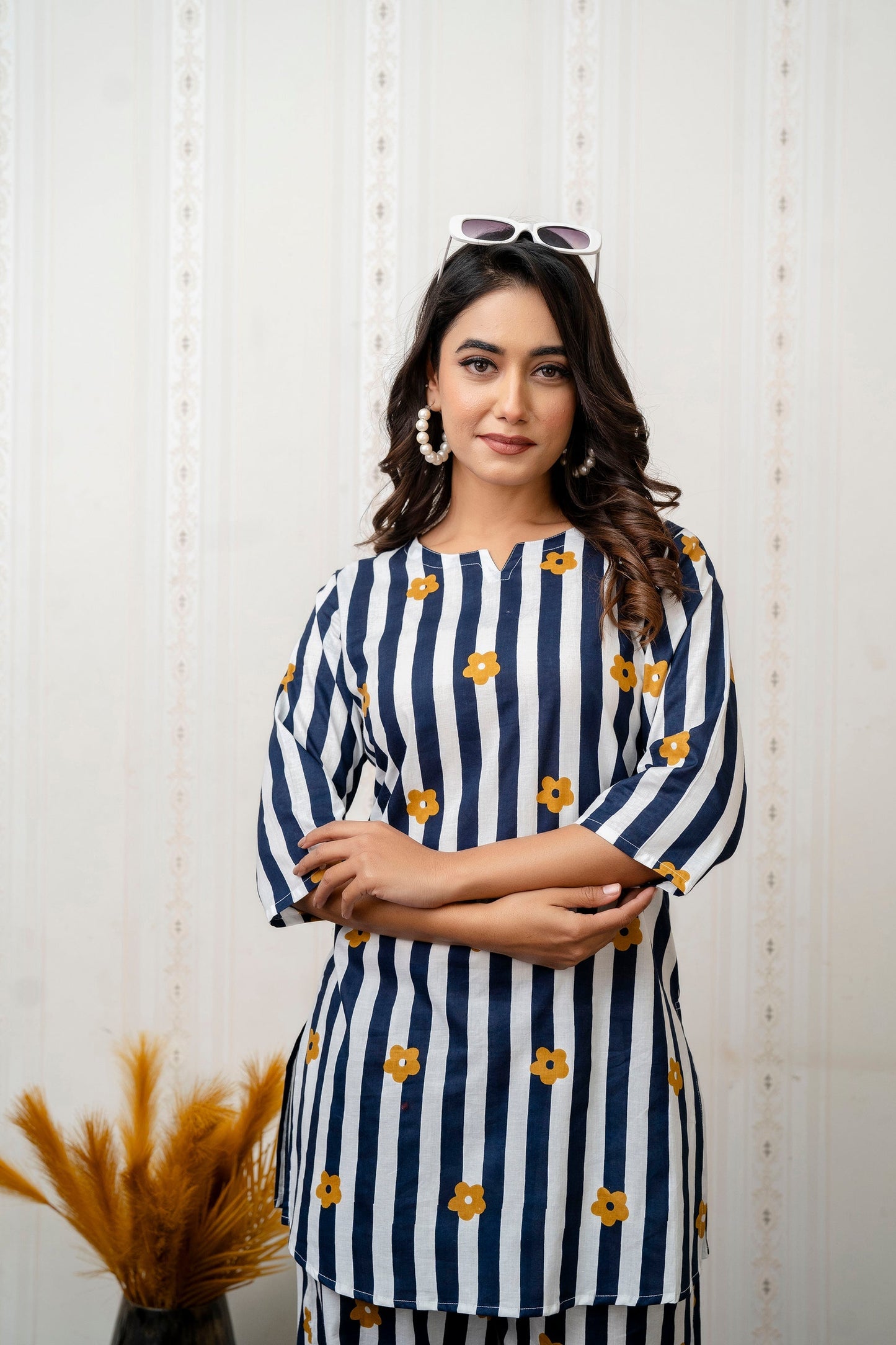 Ocean Stipes Blue Rayon  Co-ord set