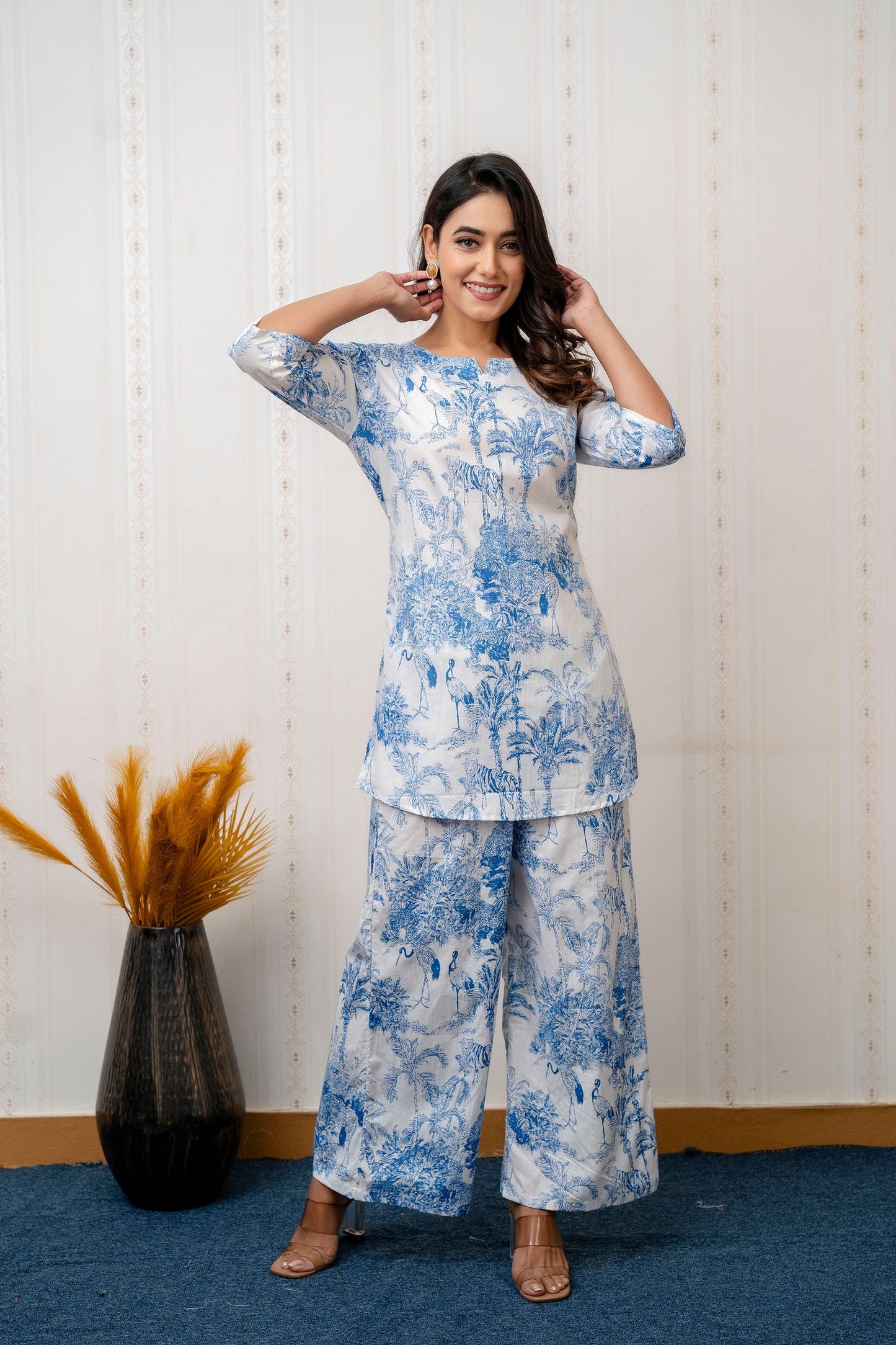Azure Bloom Rayon Co-ord set