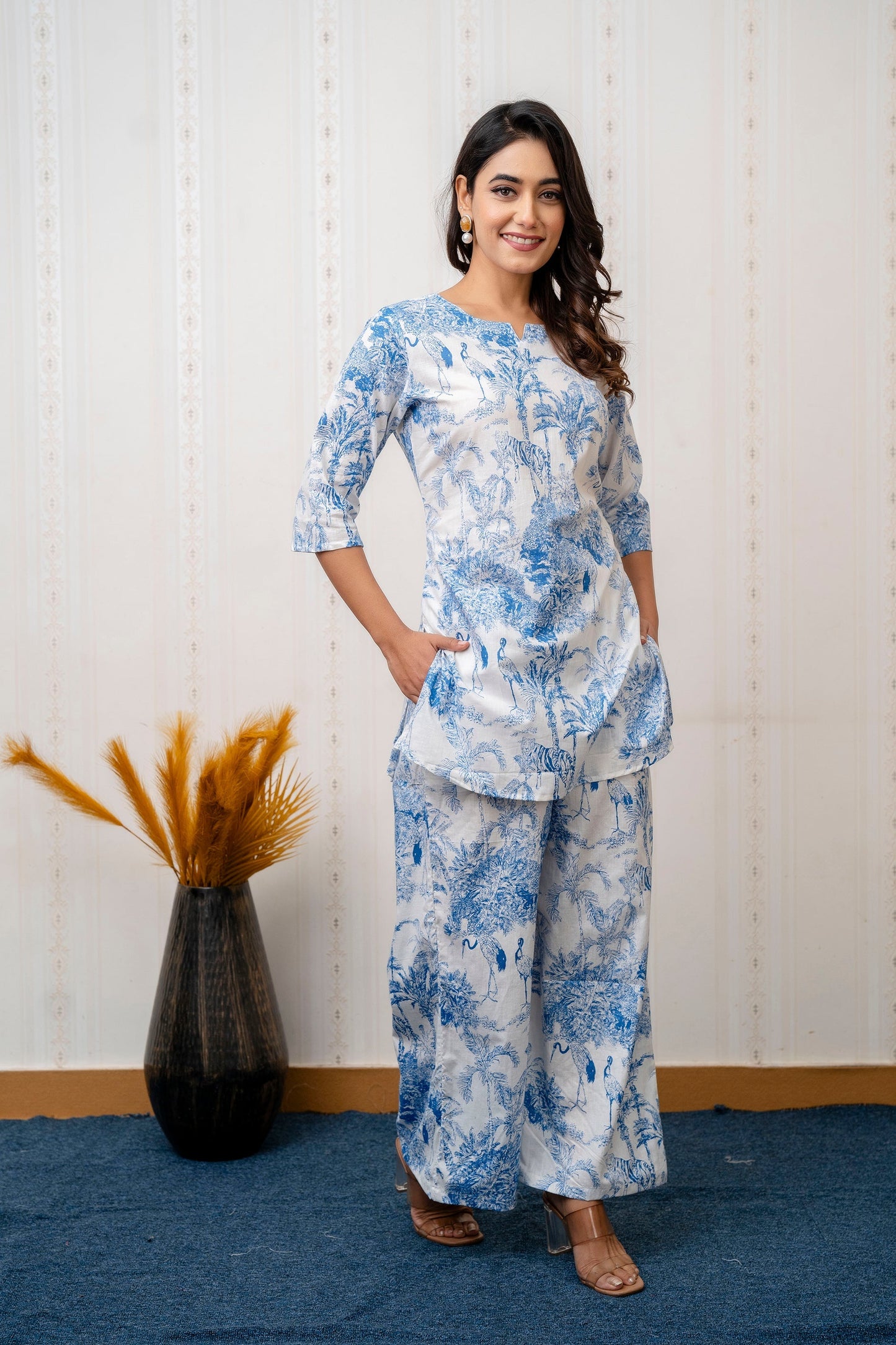 Azure Bloom Rayon Co-ord set
