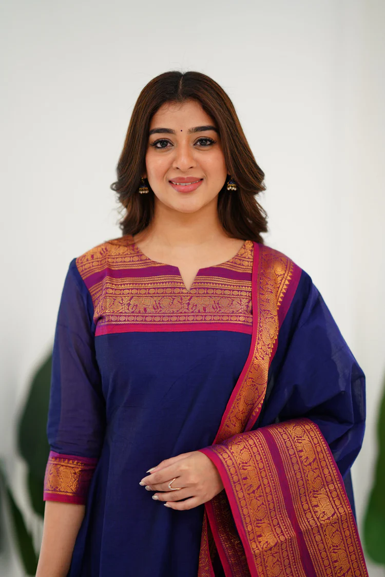 Cotton Kurti and Dupatta with Intricate Weaving Work