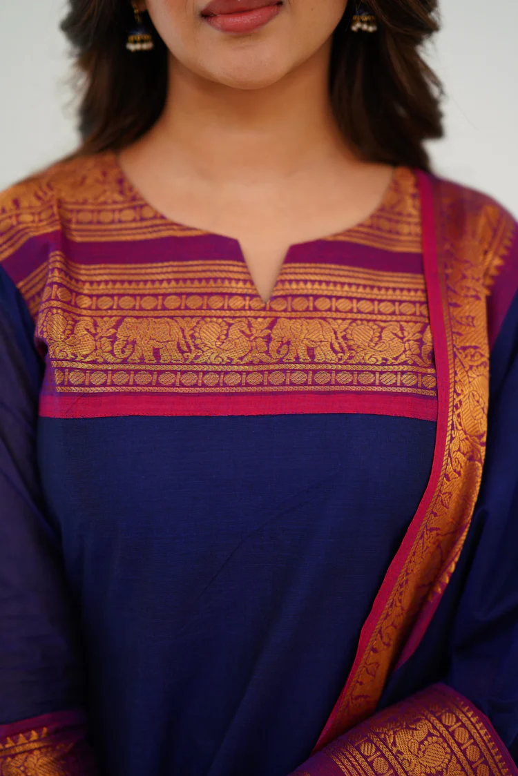 Cotton Kurti and Dupatta with Intricate Weaving Work