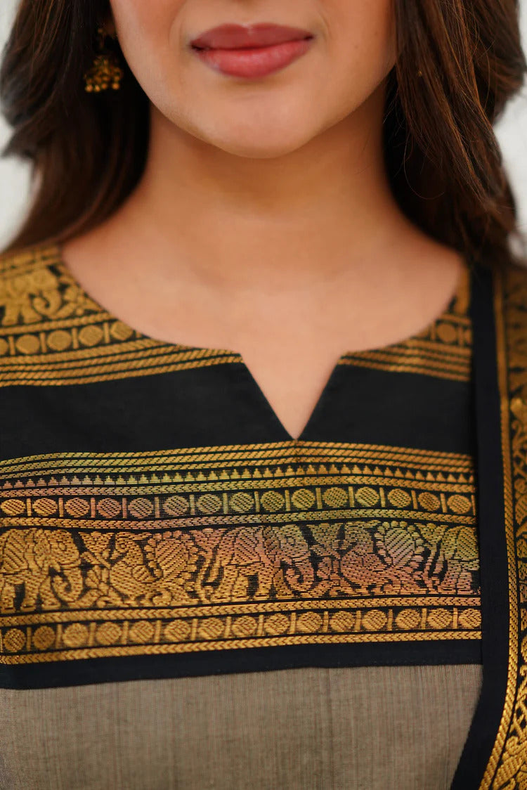 Cotton Kurti and Dupatta with Intricate Weaving Work