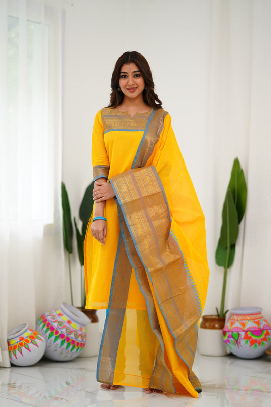 Cotton Kurti and Dupatta with Intricate Weaving Work