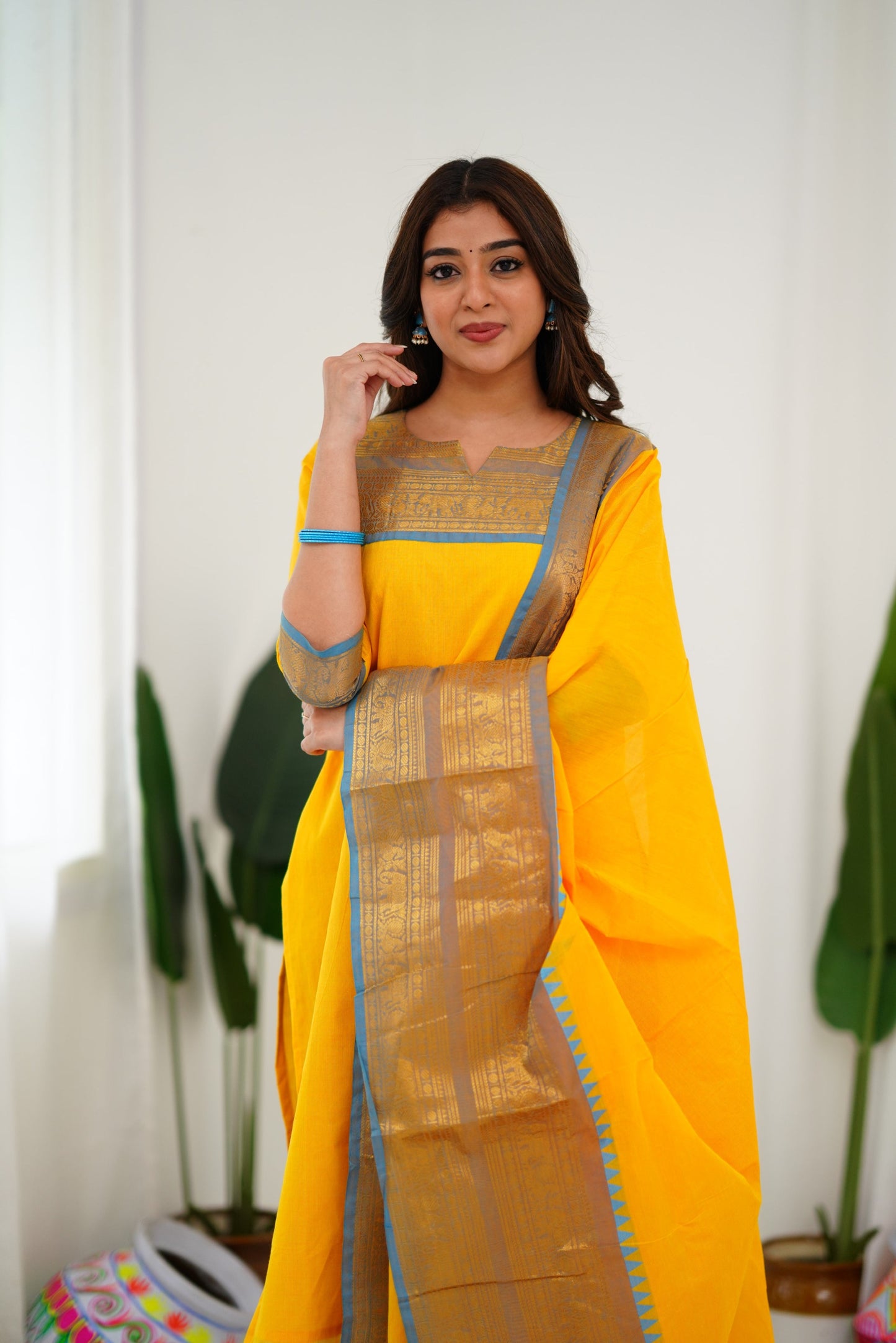Cotton Kurti and Dupatta with Intricate Weaving Work