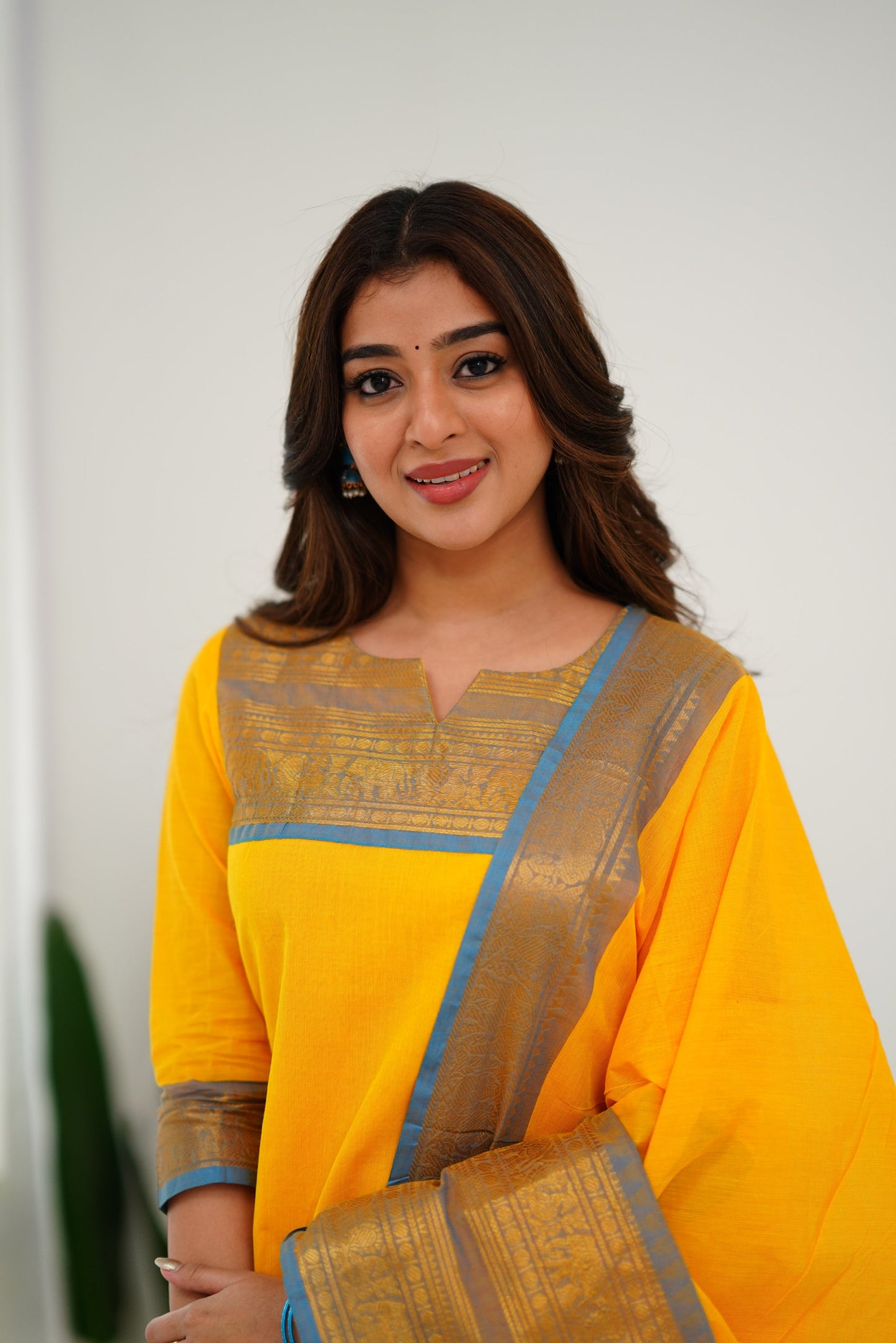 Cotton Kurti and Dupatta with Intricate Weaving Work