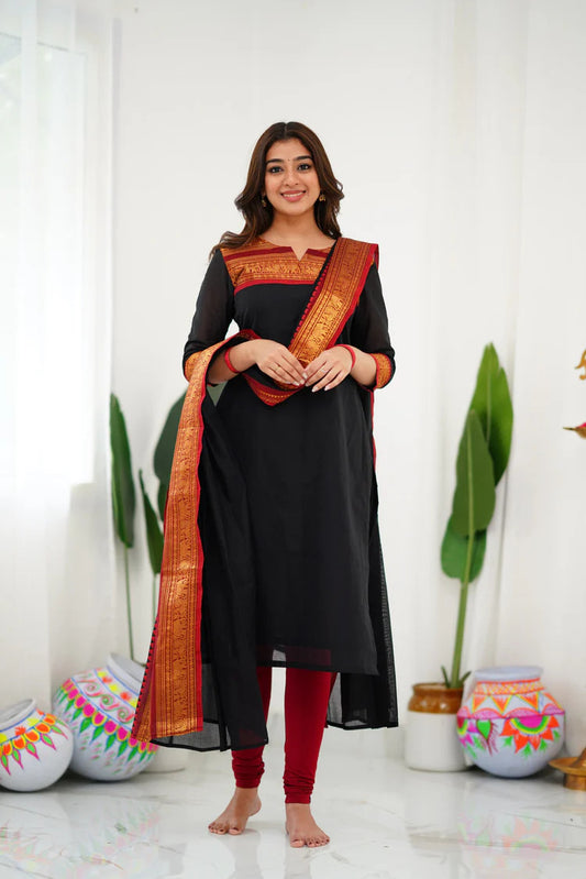 Cotton Kurti and Dupatta with Intricate Weaving Work