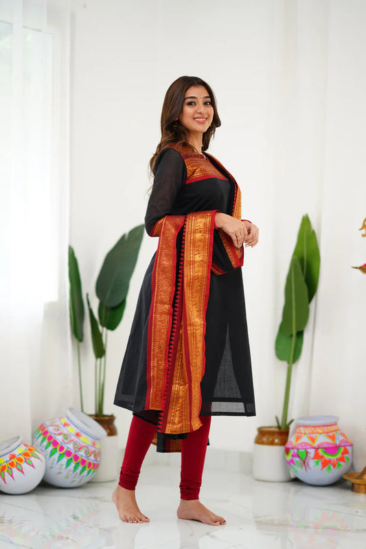 Cotton Kurti and Dupatta with Intricate Weaving Work