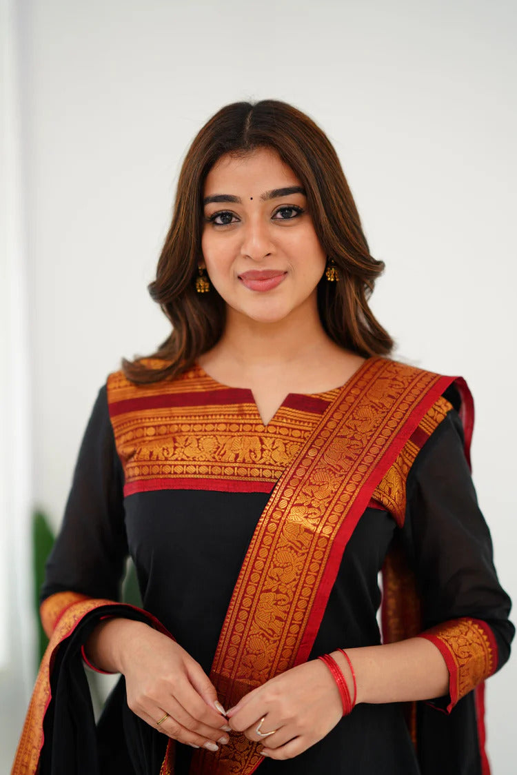 Cotton Kurti and Dupatta with Intricate Weaving Work