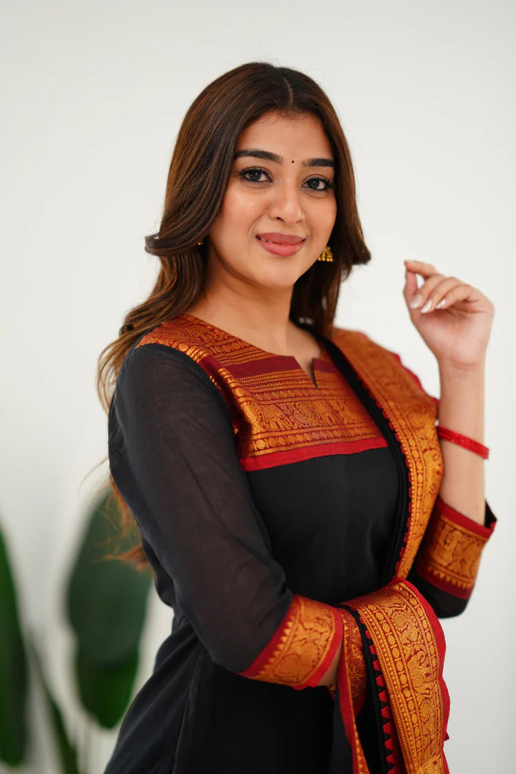 Cotton Kurti and Dupatta with Intricate Weaving Work
