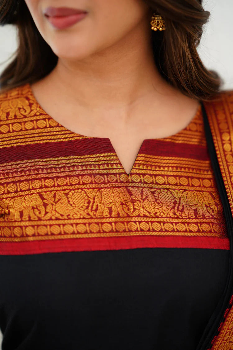 Cotton Kurti and Dupatta with Intricate Weaving Work