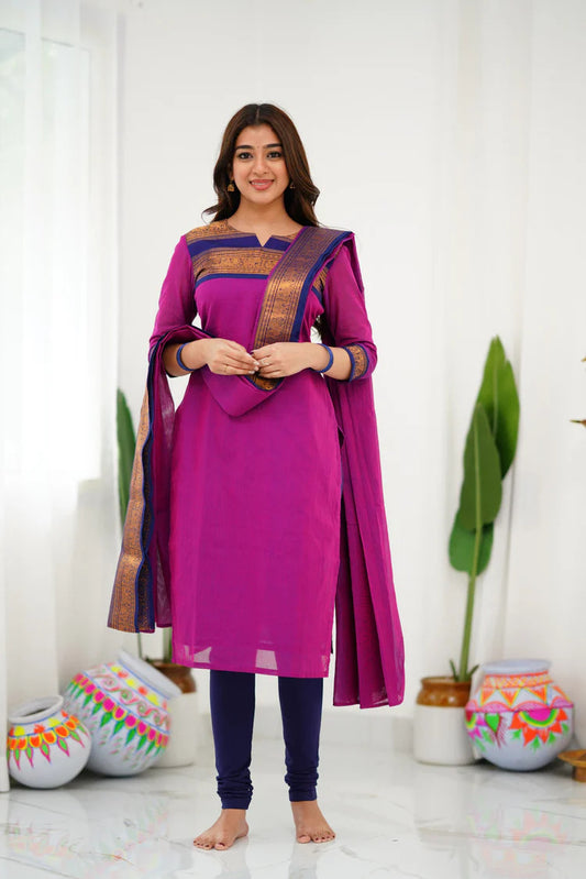 Cotton Kurti and Dupatta with Intricate Weaving Work