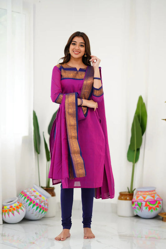 Cotton Kurti and Dupatta with Intricate Weaving Work