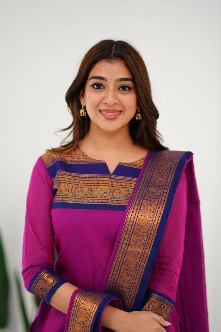 Cotton Kurti and Dupatta with Intricate Weaving Work