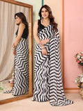 Black & White Zigzag Print Ready to Wear Georgette Saree – Pre-Stitched Daily Wear Saree