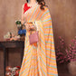 Ready to Wear Yellow Leriya Color Printed Georgette Saree with Lace