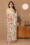 Ready to Wear White Color Printed Georgette Saree with Lace