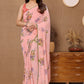 Ready to Wear Peach Color Printed Georgette Saree with Lace