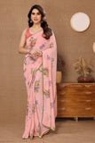 Ready to Wear Peach Color Printed Georgette Saree with Lace