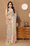 Ready to Wear Green Leriya Color Printed Georgette Saree with Lace