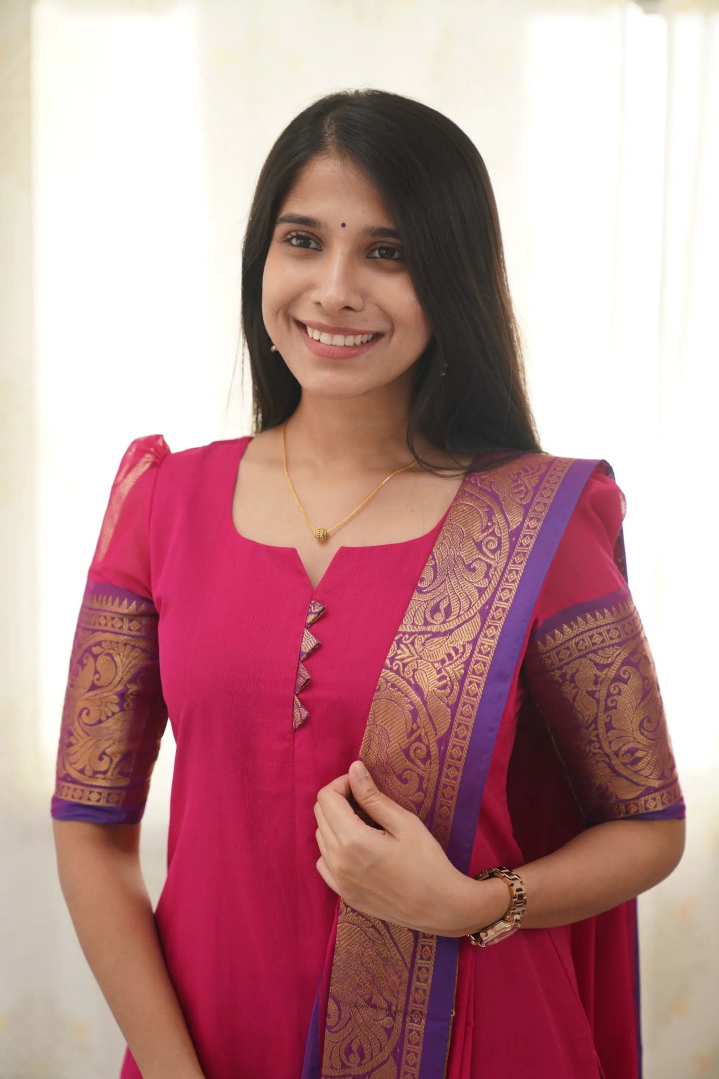 Stylish Pink Cotton Kurti with Black Border – Comfort Meets Class.
