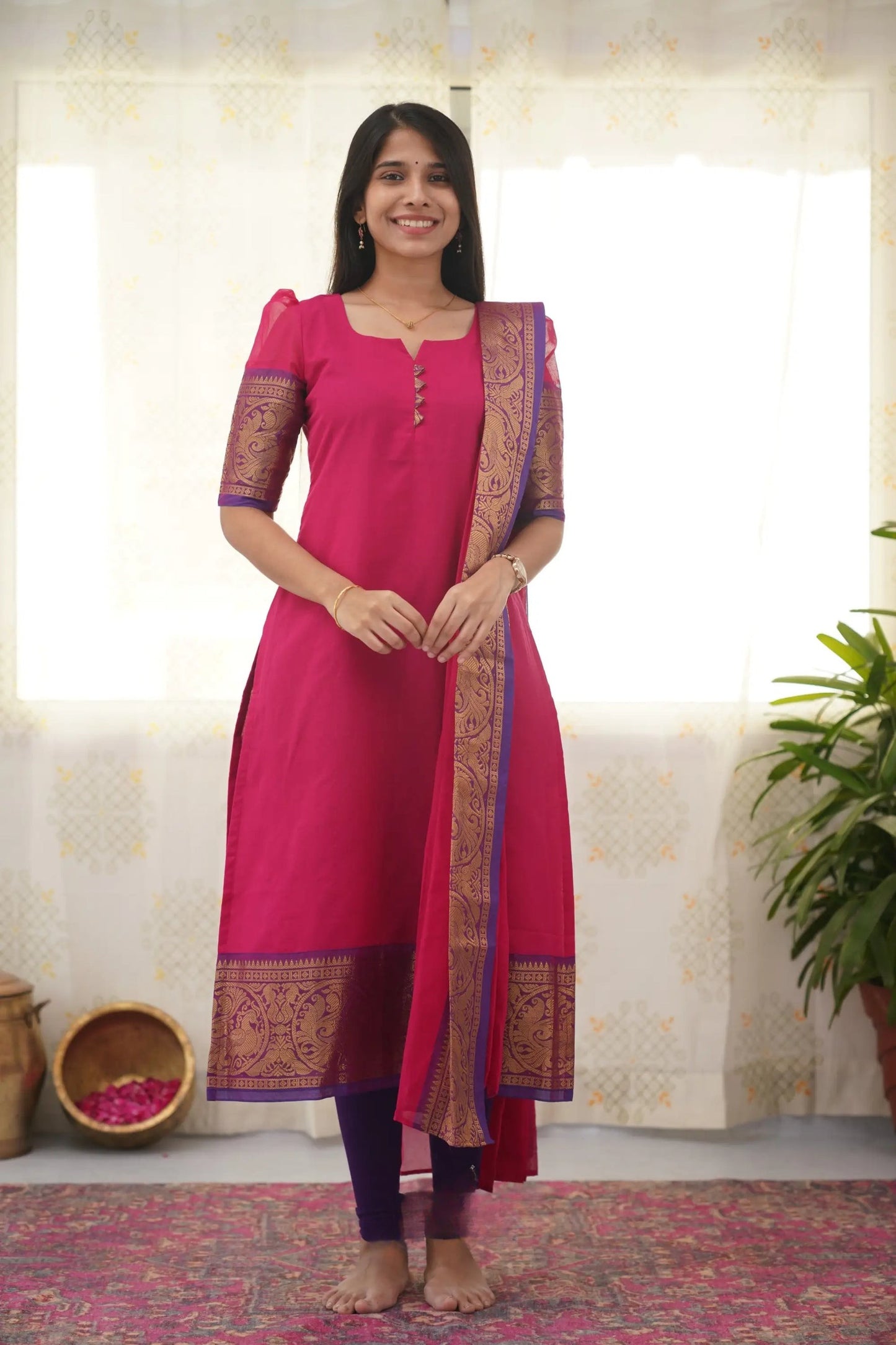 Stylish Pink Cotton Kurti with Black Border – Comfort Meets Class.