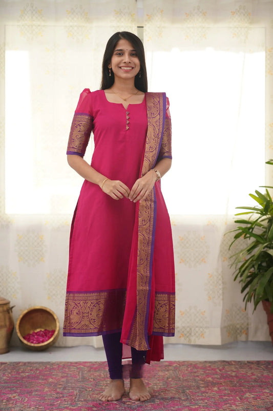 Stylish Pink Cotton Kurti with Black Border – Comfort Meets Class.