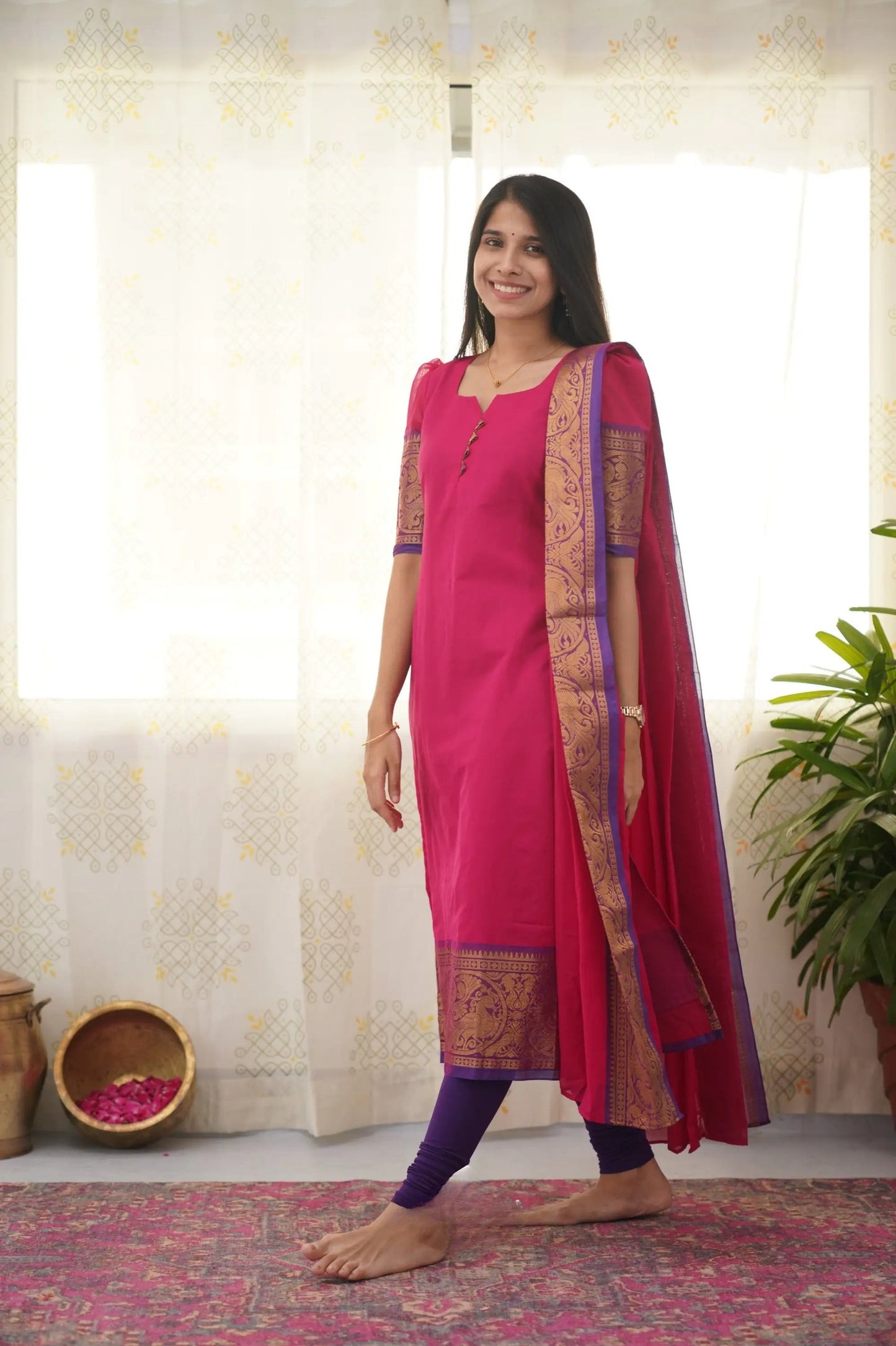 Stylish Pink Cotton Kurti with Black Border – Comfort Meets Class.