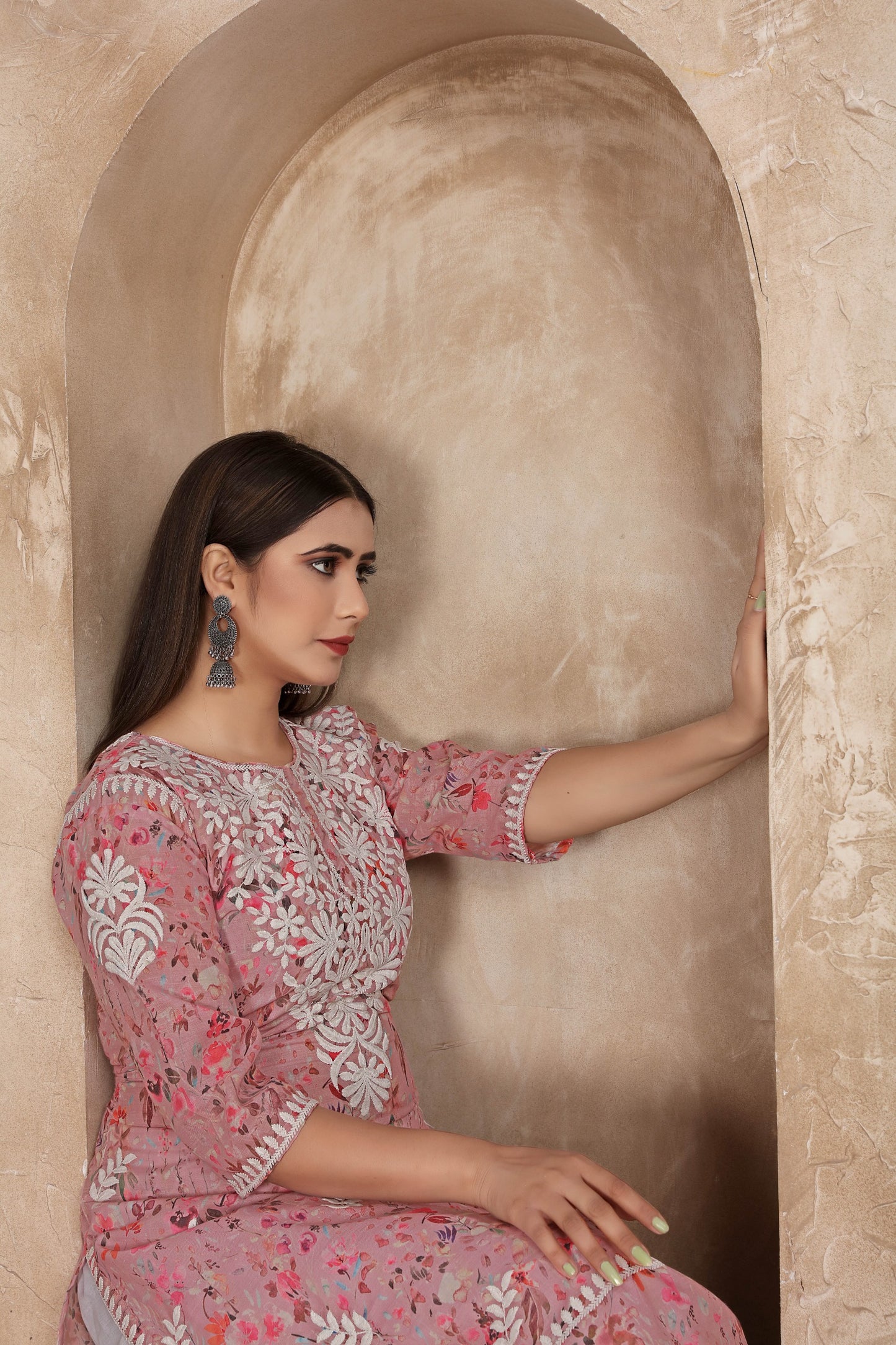Classic Styles Pink Chikankari Kurti with Pant