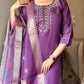 Embroidered Rayon Slub Suit Set with Organza Dupatta