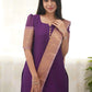 Graceful Violet Cotton Kurti with Golden Border – A Stunning Ethnic Look for Any Event