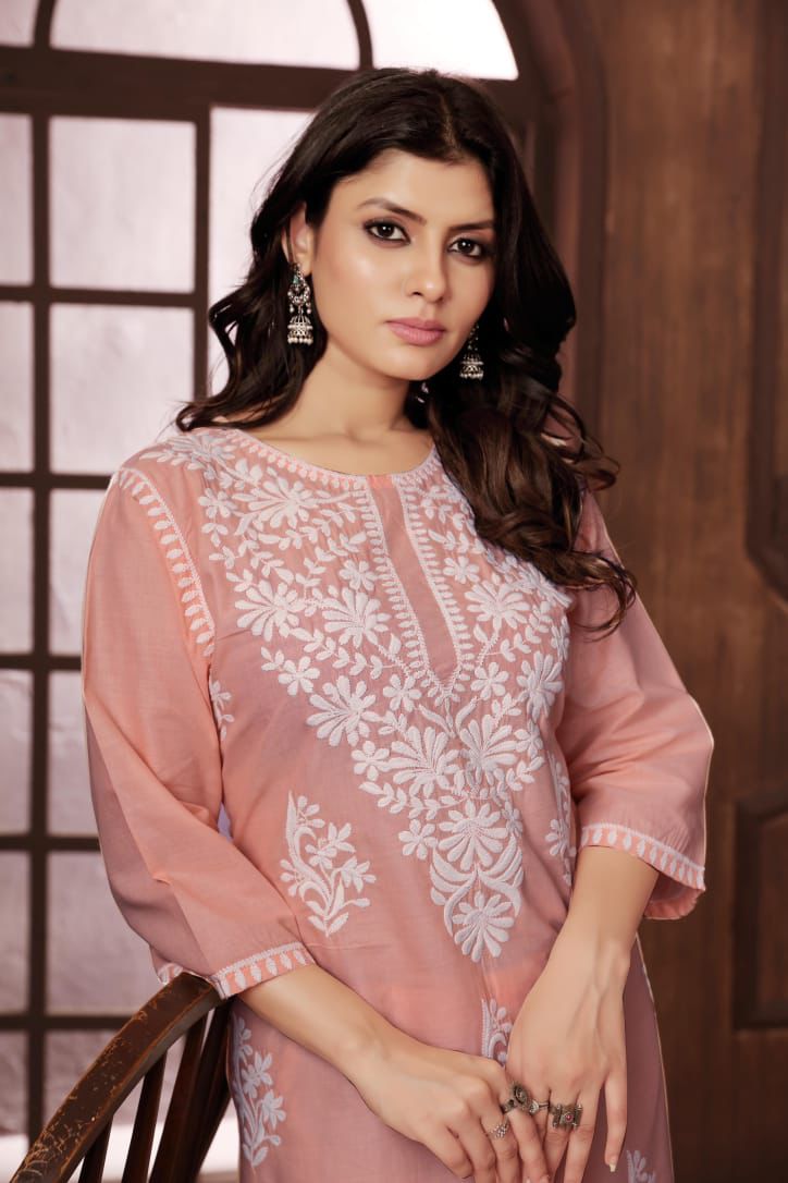 Beautiful Chikankari Cotton Kurti with pant