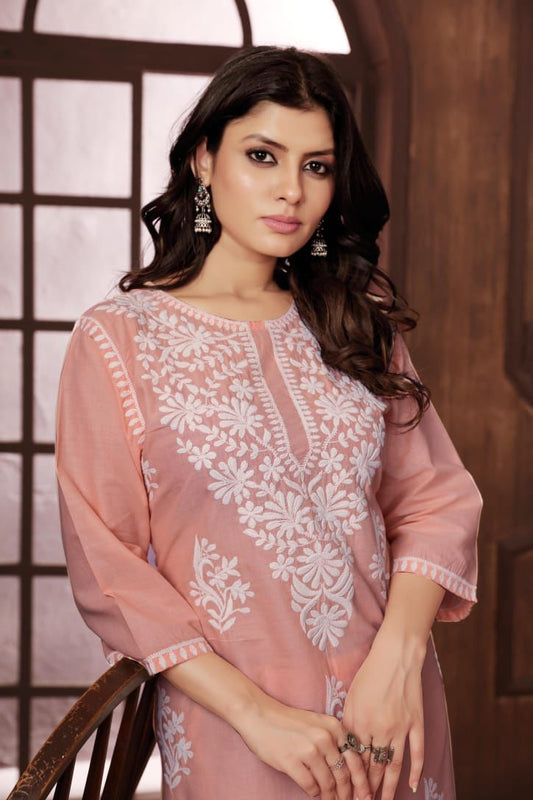Beautiful Chikankari Cotton Kurti with pant